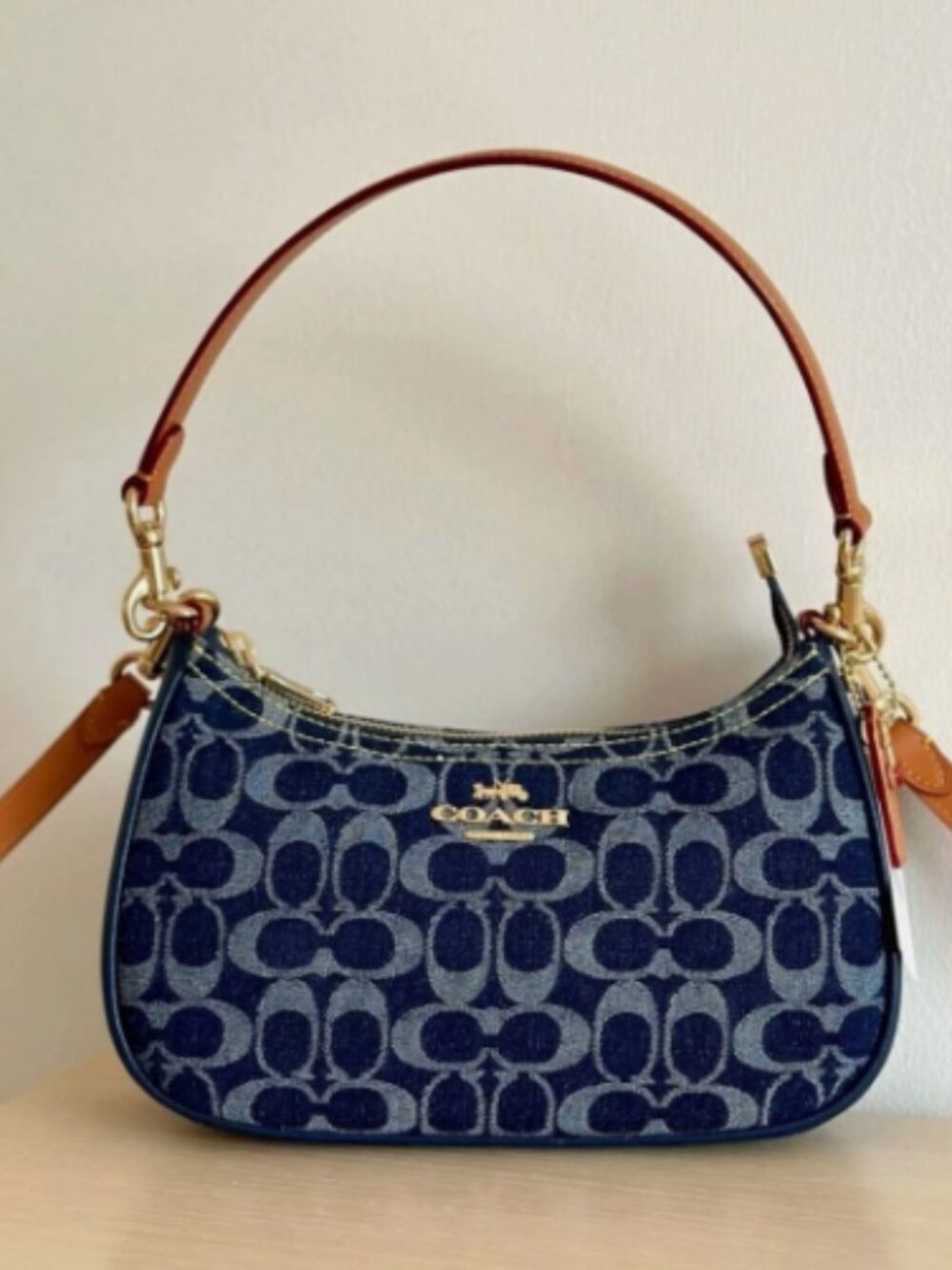 Coach CAF82 Teri Shoulder Bag Signature Denim Natural Blue